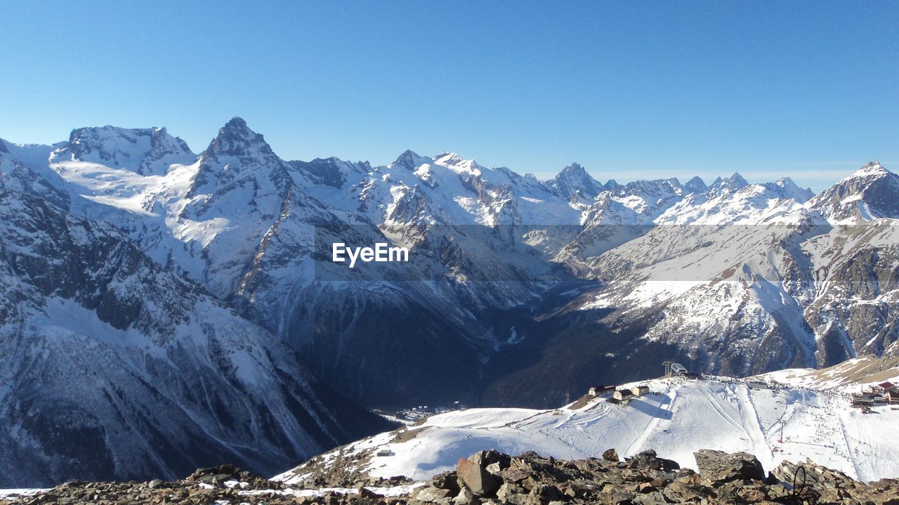 Scenic view of snowcapped mountains against sky