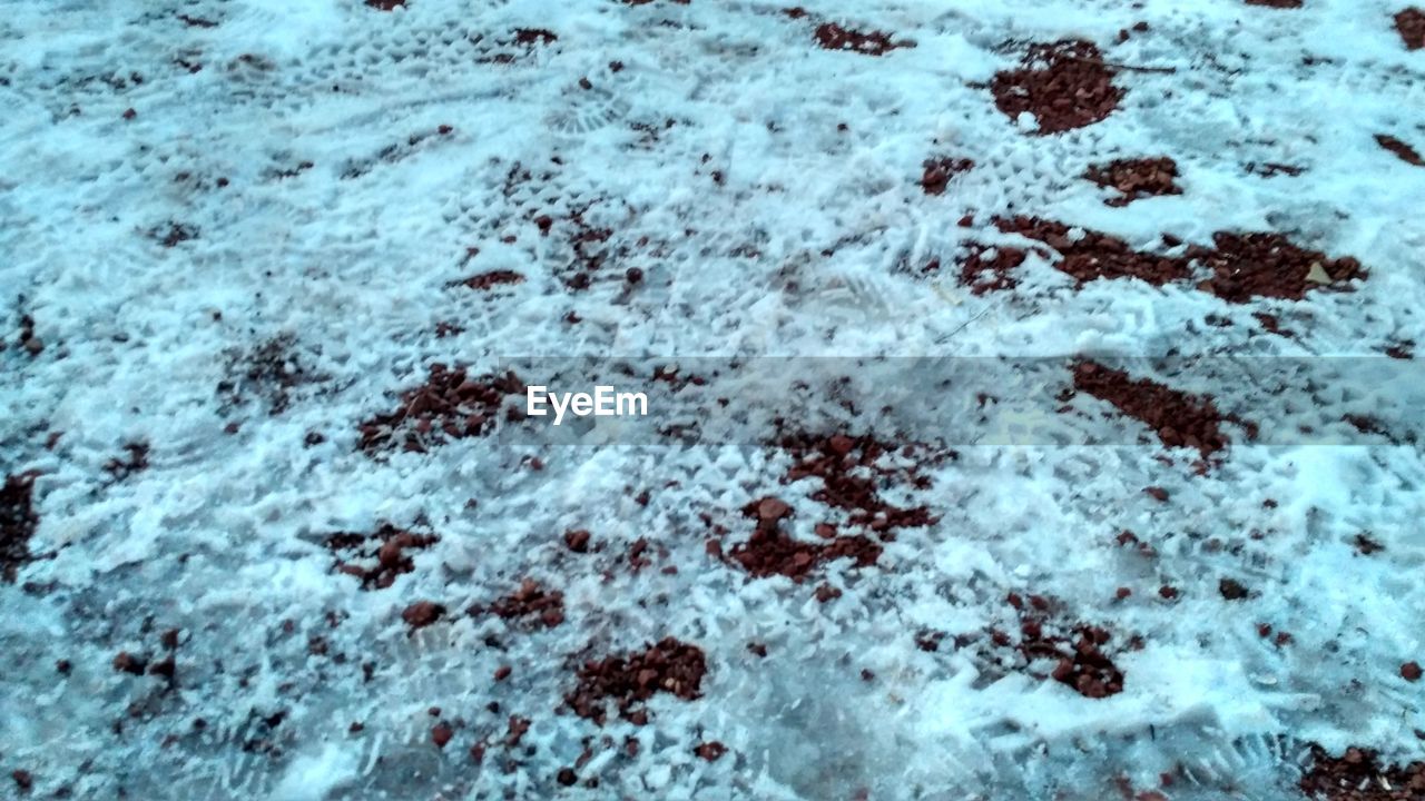HIGH ANGLE VIEW OF SNOW ON GROUND