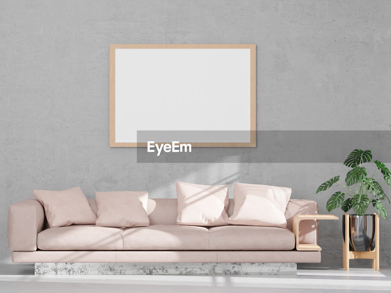 Loft style living room and concrete wall sofa mock up frame