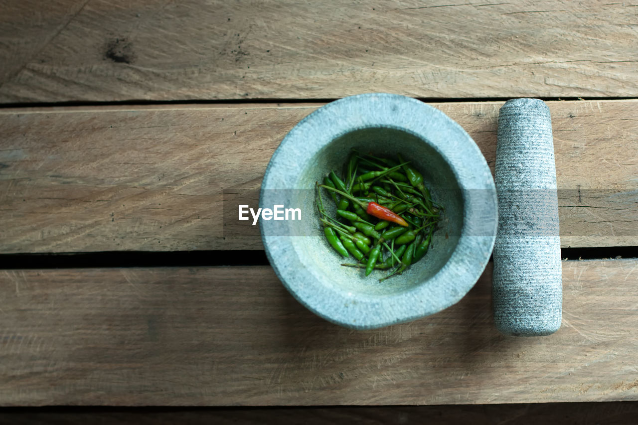 DIRECTLY ABOVE SHOT OF FOOD IN BOWL ON TABLE