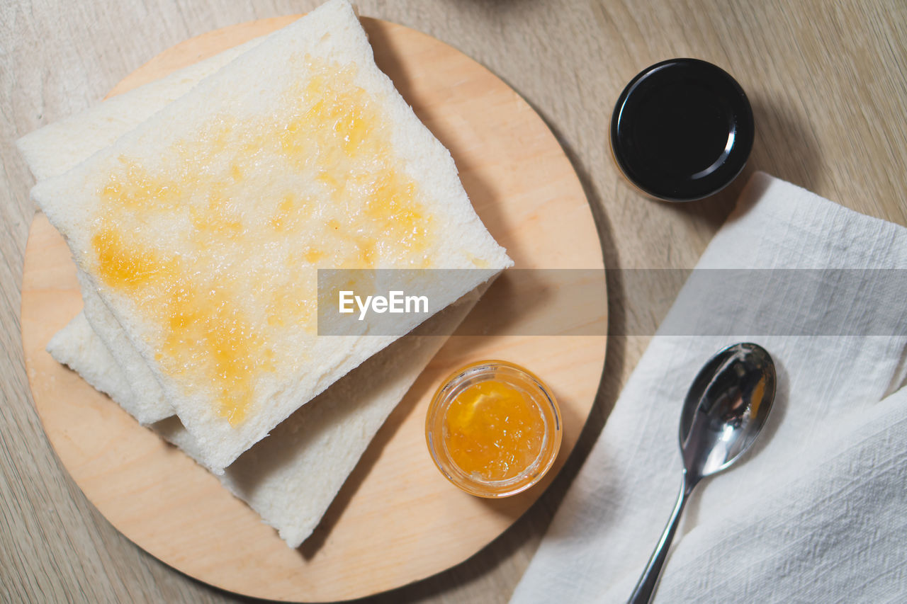 high angle view of food in plate on table