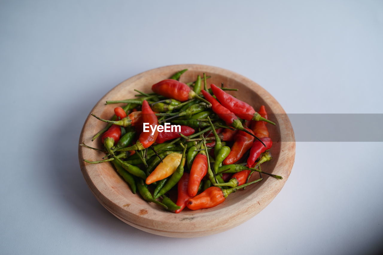 High angle view of salad in bowl on table