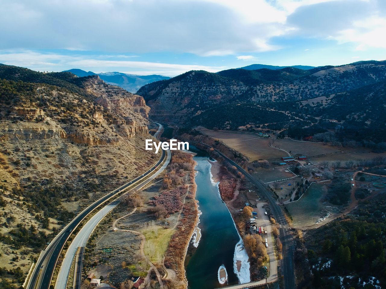 High angle view of mountains against sky