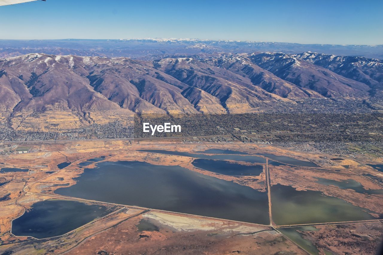 Wasatch front rocky mountain range aerial view from airplane in fall salt lake salt lake city utah