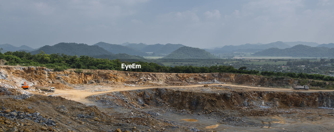 View over excavation site of a gravel mine in thailand
