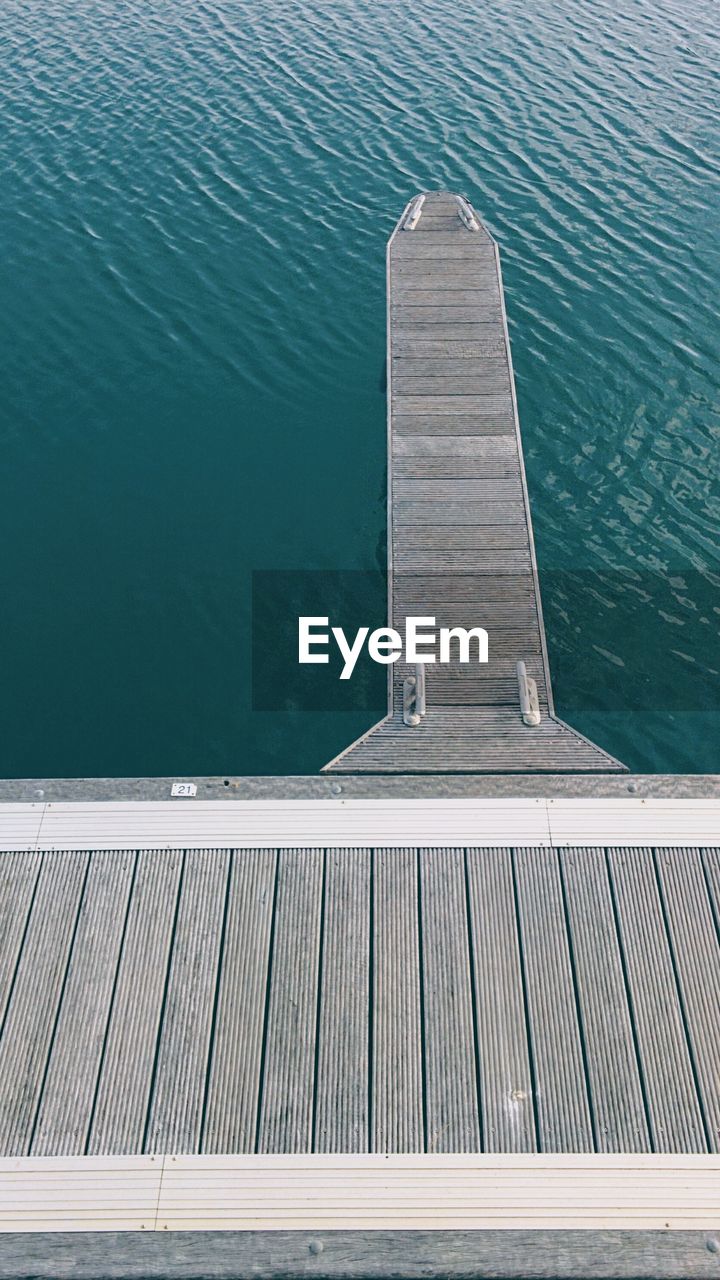 High angle view of empty jetty at sea