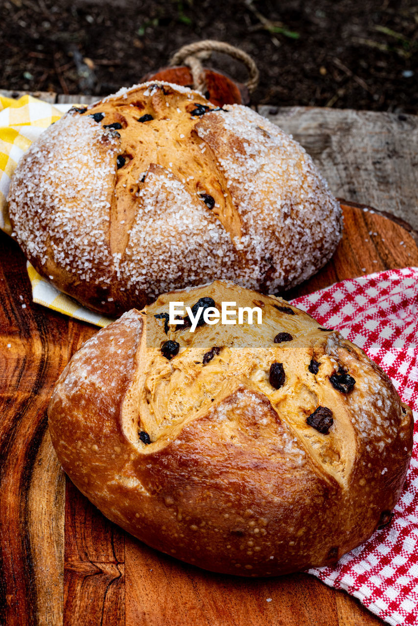 Round loaves of irish soda bread encrusted with sugar crystals traditional food