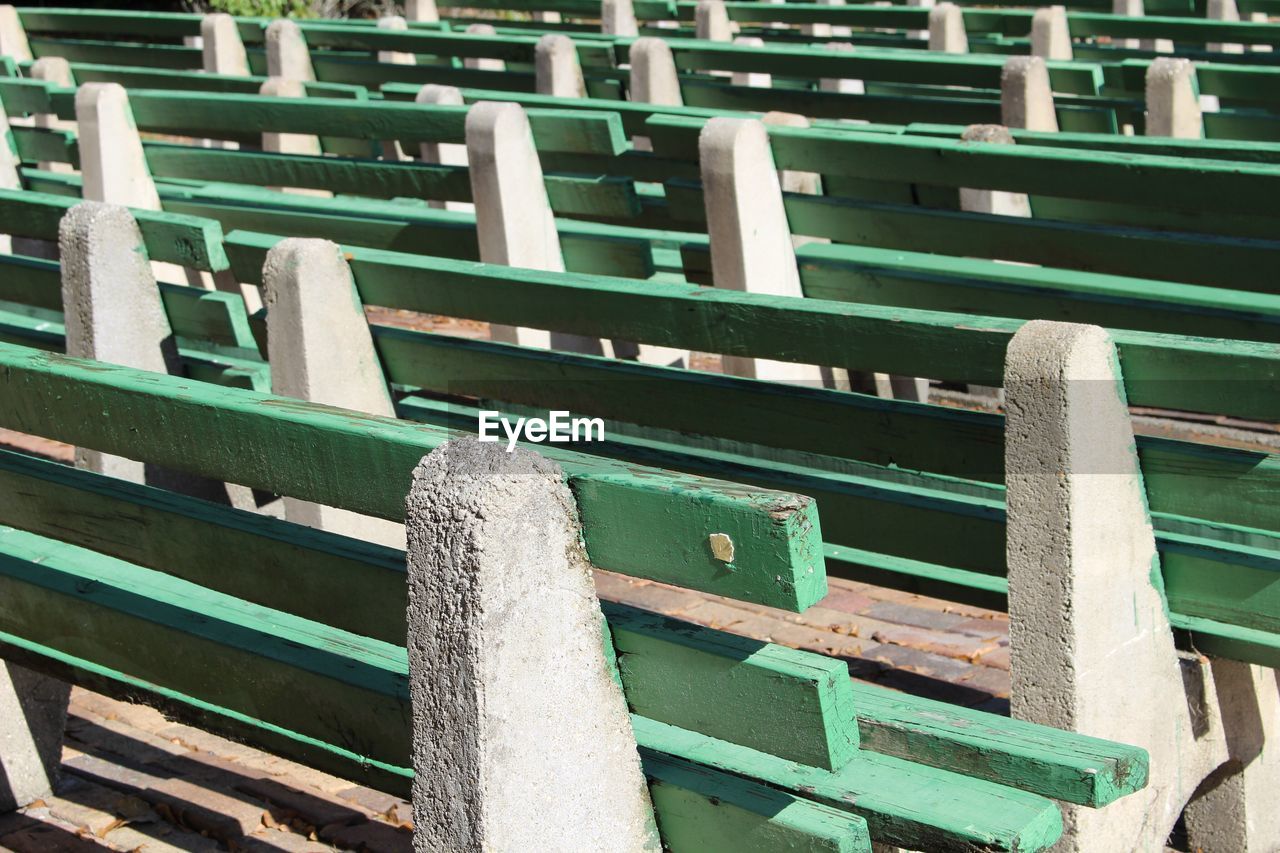 Large group of park benches