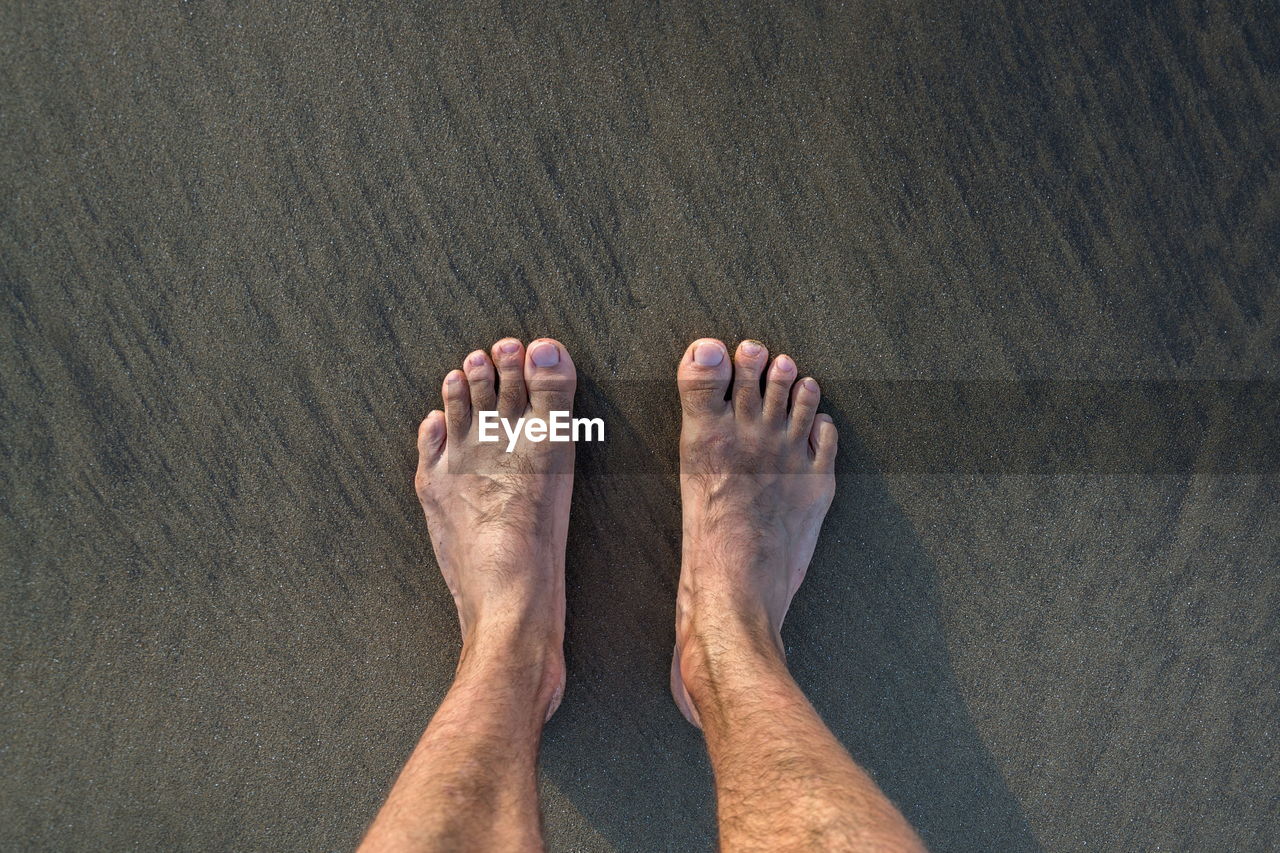 low section of person standing on sand