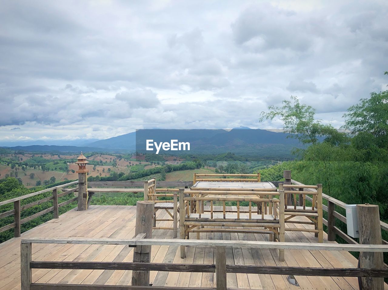 Built structure on landscape against sky