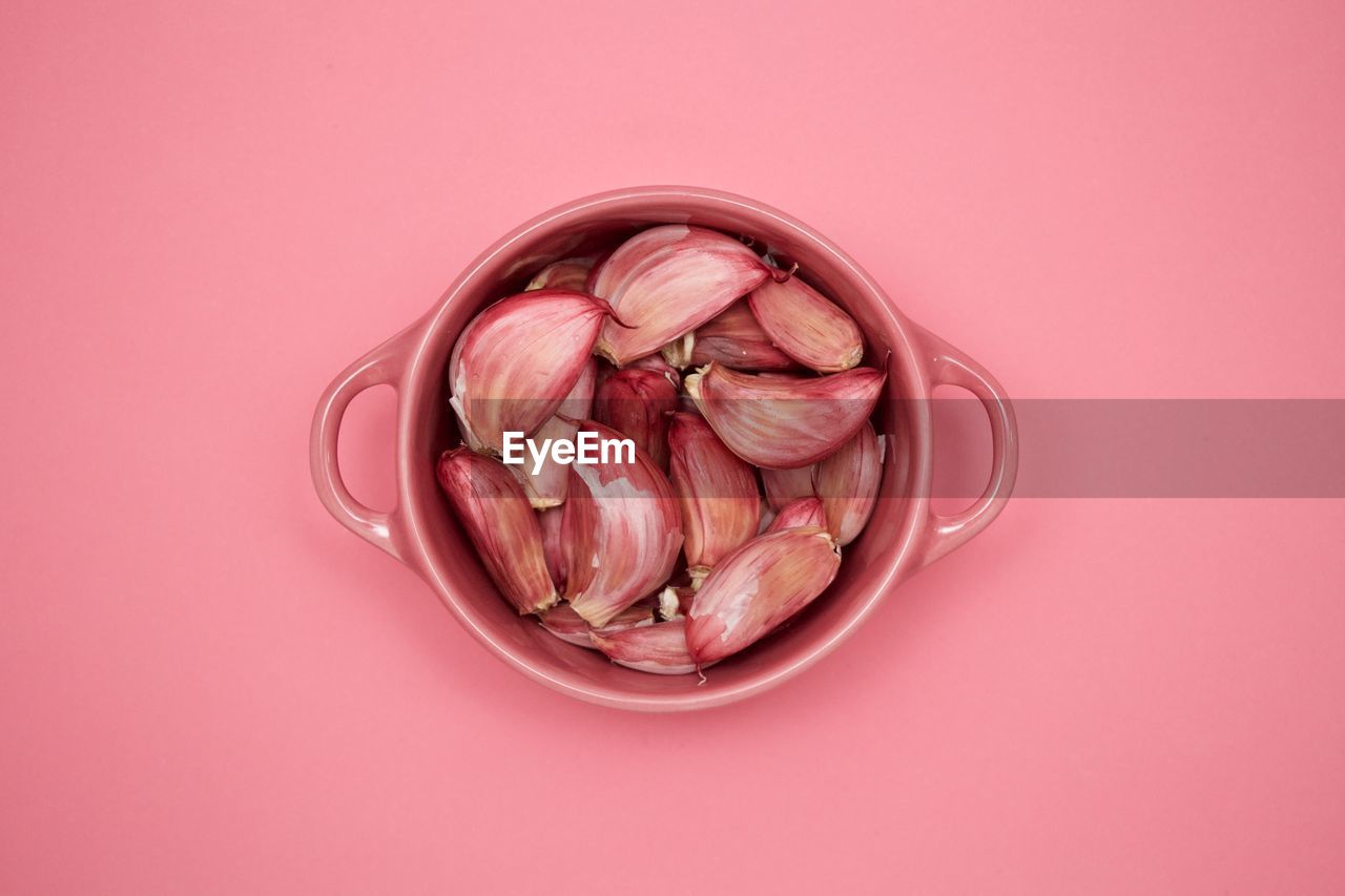 Close-up of pink garlic cloves