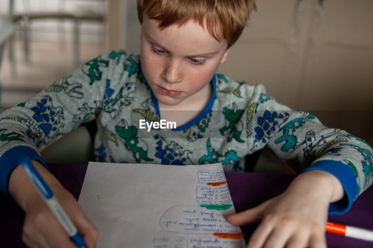 Boy making his homework