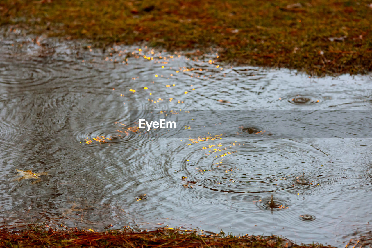 High angle view of rippled water in puddle