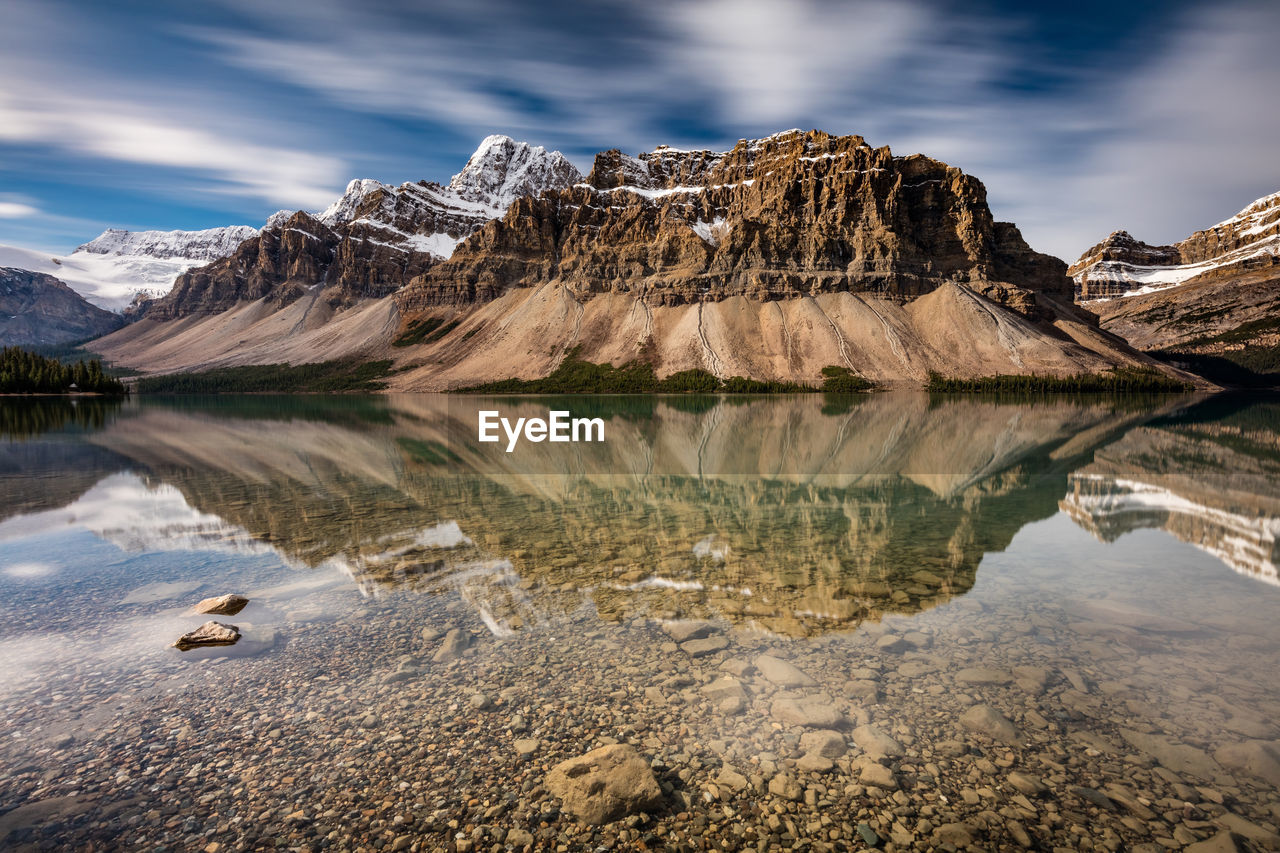 Majestic crowfoot mountain at bow lake on the icefield parkway of banff national park