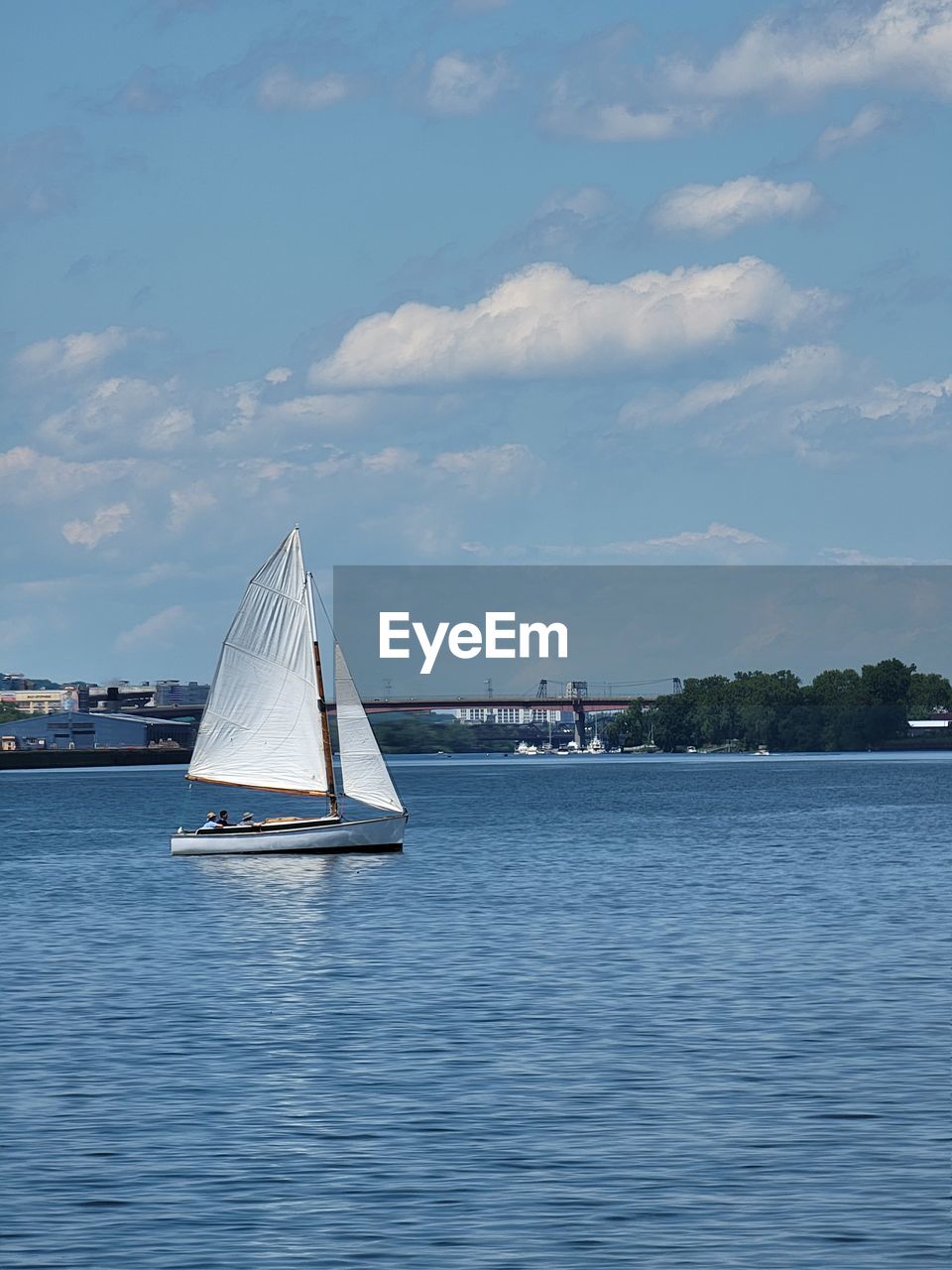 Sailboat on the hudson river during a beautiful sunny day 