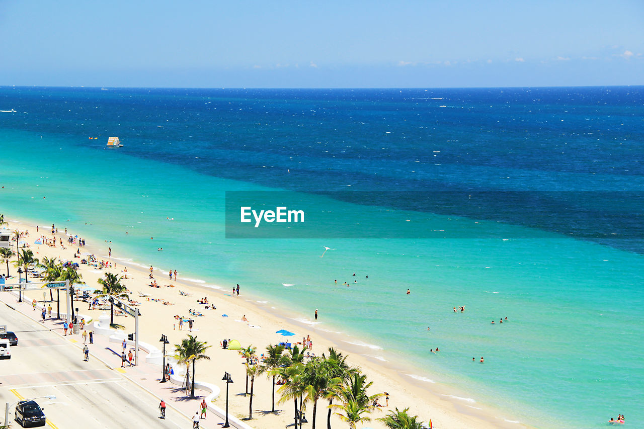 Scenic view of sea against blue sky