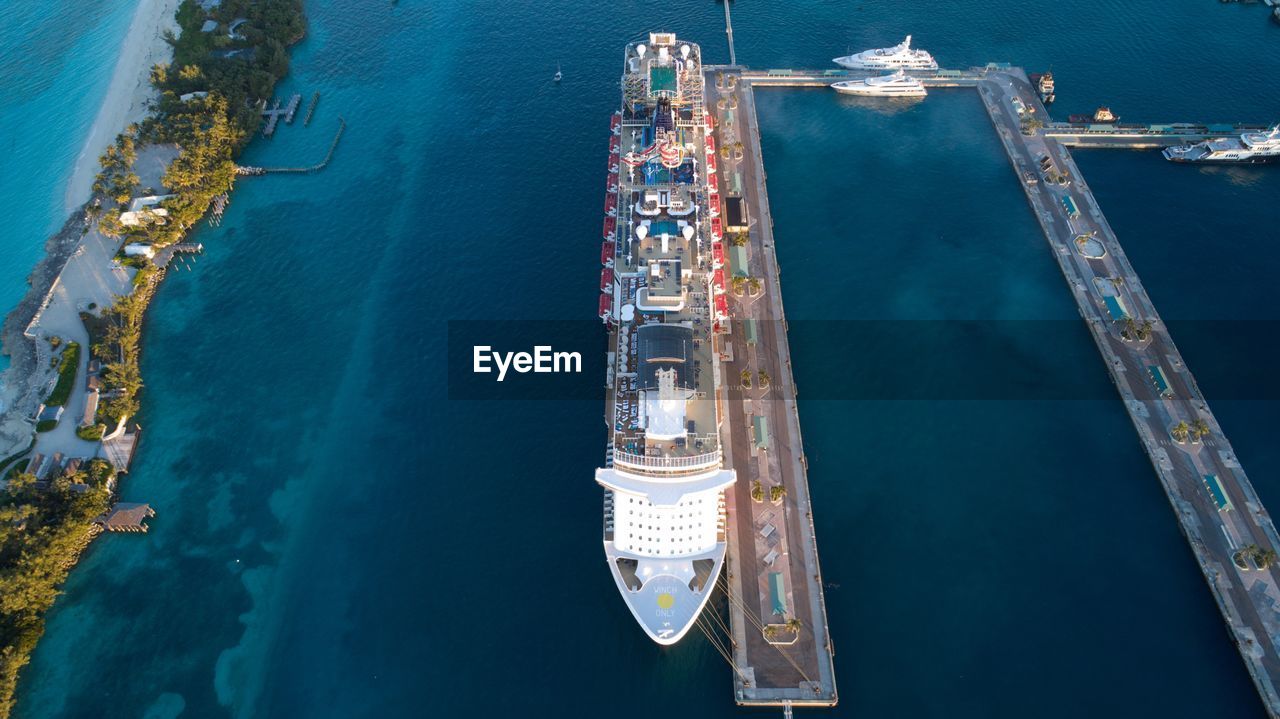 High angle view of cruise ship on sea