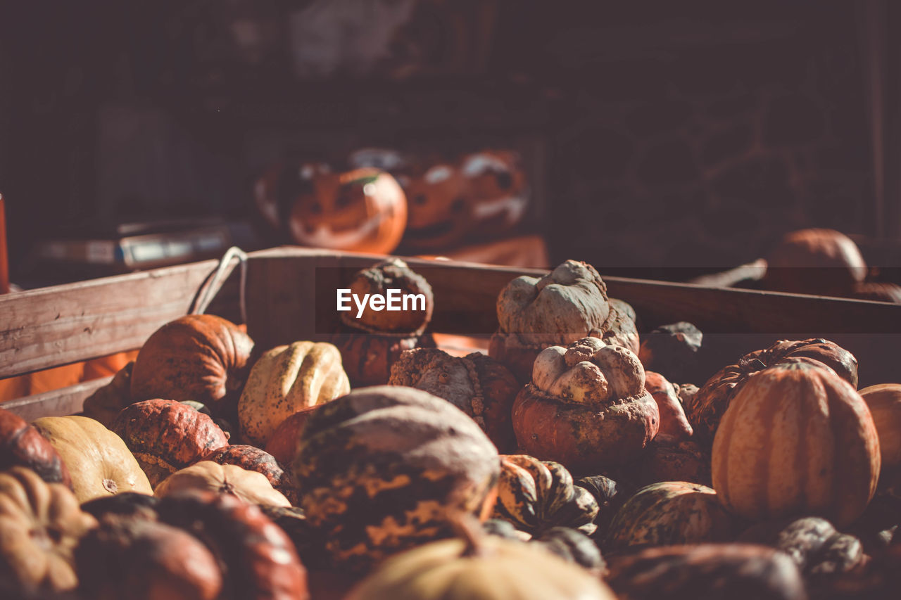 Pumpkins for sale at market stall