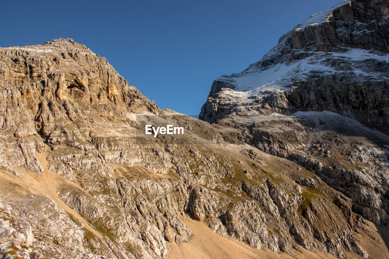 Scenic view of rocky mountains against clear sky