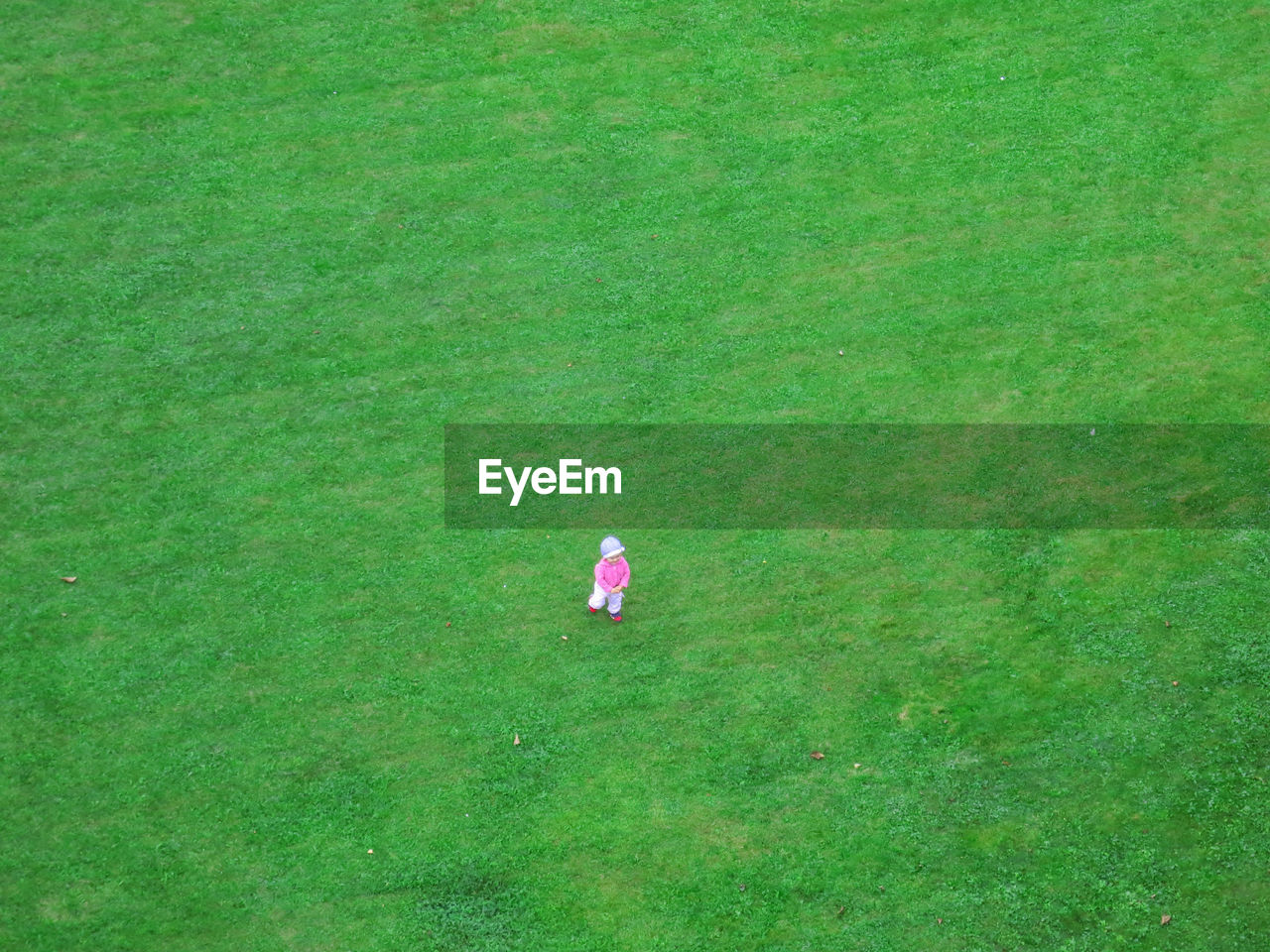 High angle view of girl on grassy field