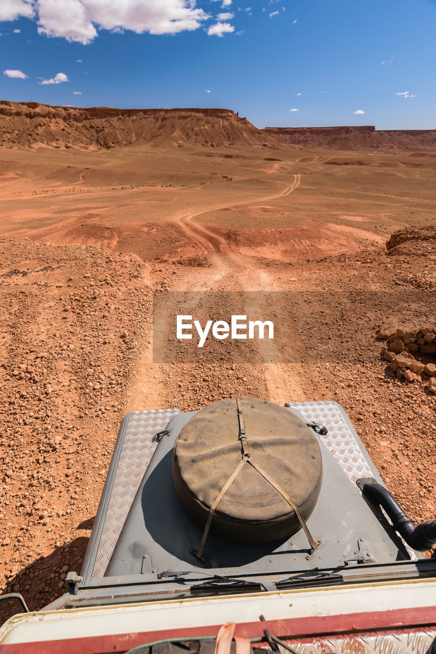 Aerial view of desert against sky