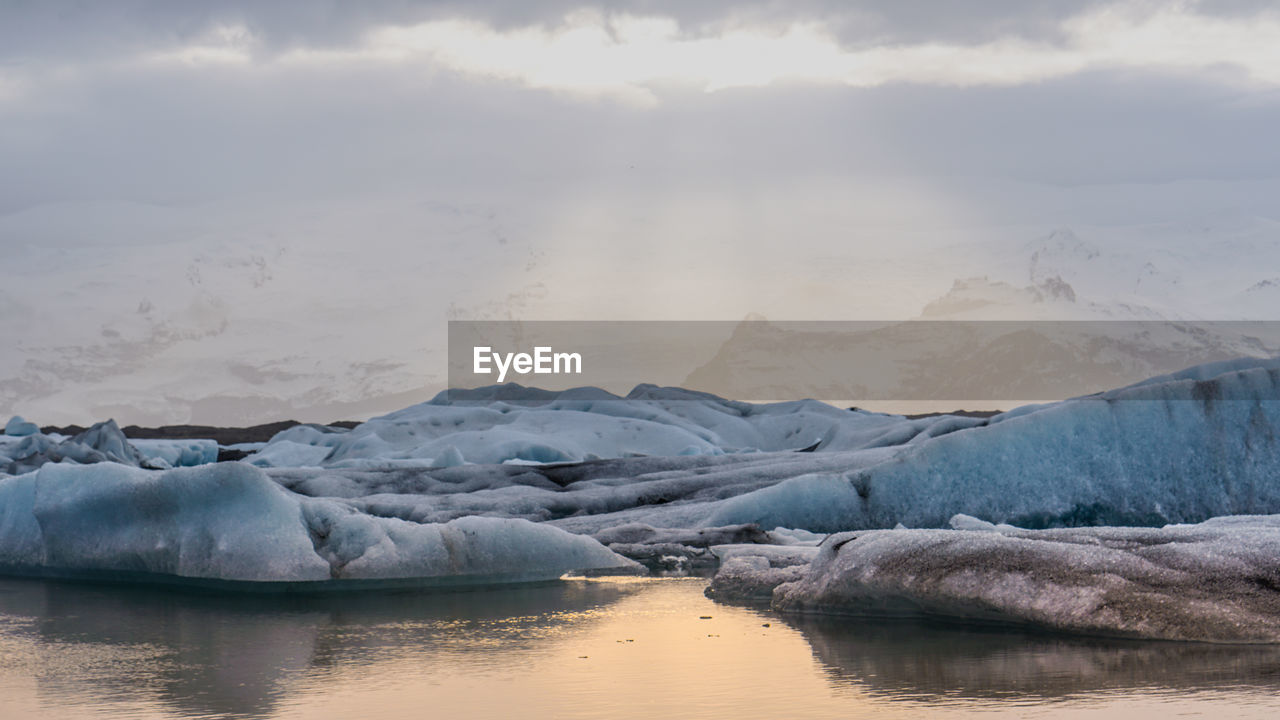 Scenic view of glacier lagoon in iceland melting from global warming