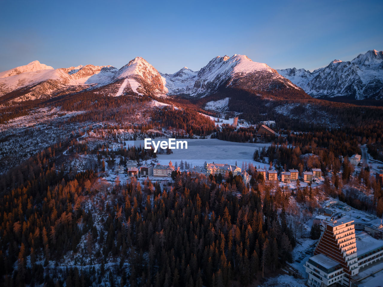 Sunrise over lake strba in high tatras