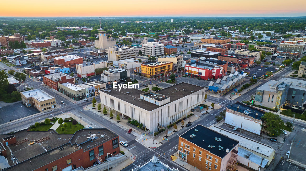 high angle view of townscape against sky