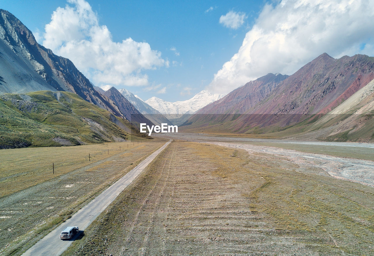 ROAD LEADING TOWARDS MOUNTAINS AGAINST SKY