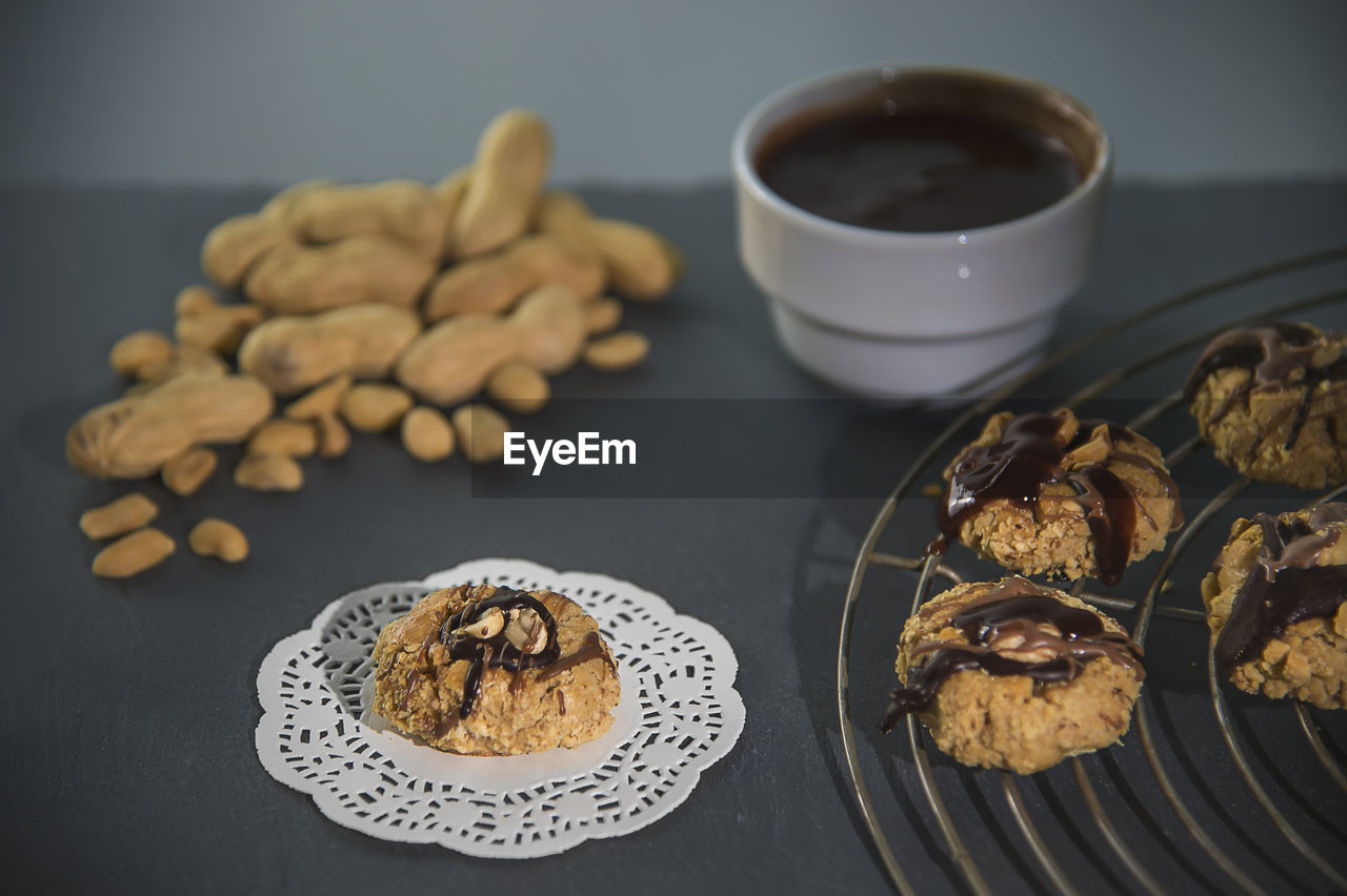 Peanut cookies homemade with chocolate decoration