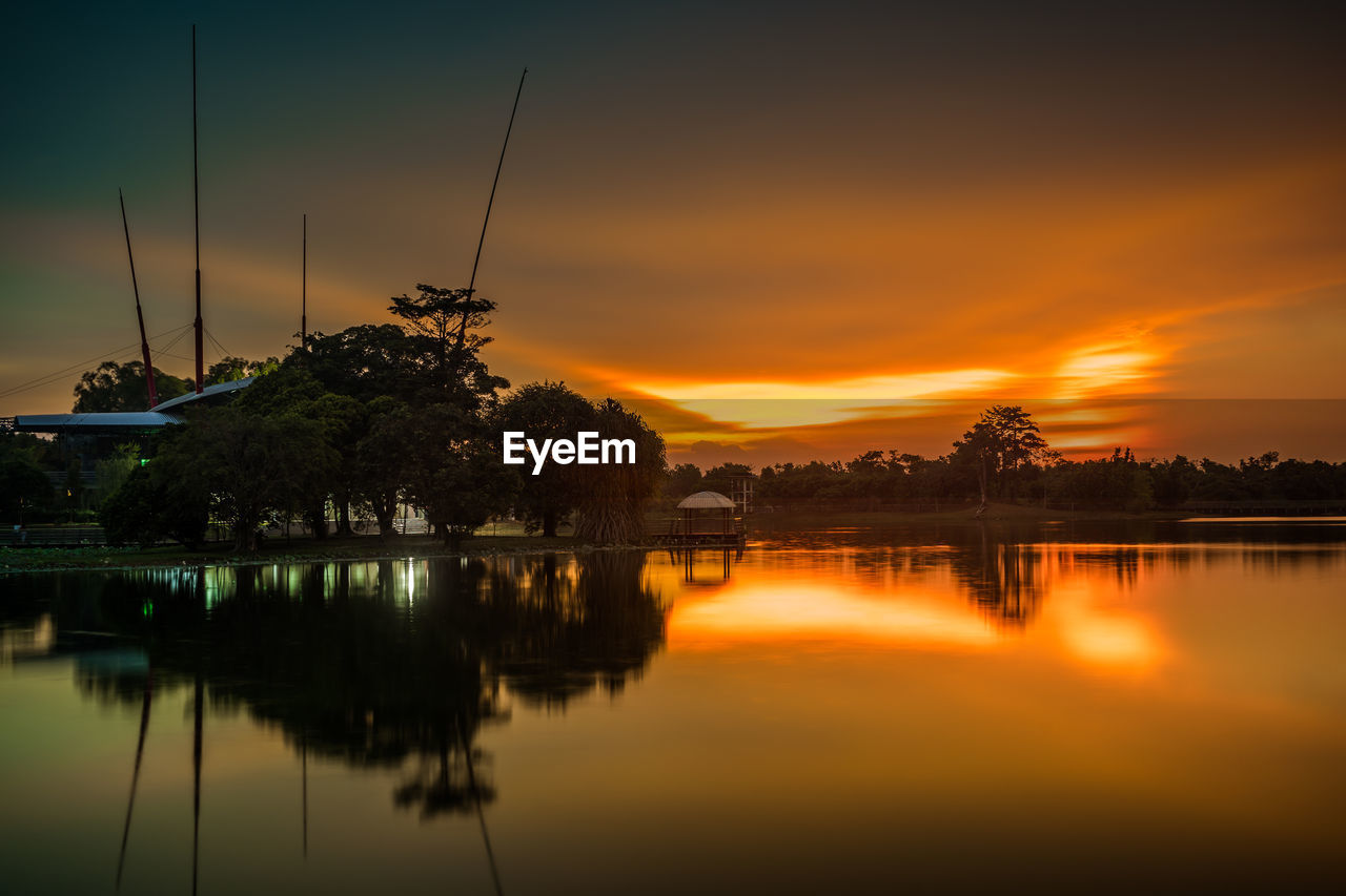 Scenic view of lake against sky during sunset