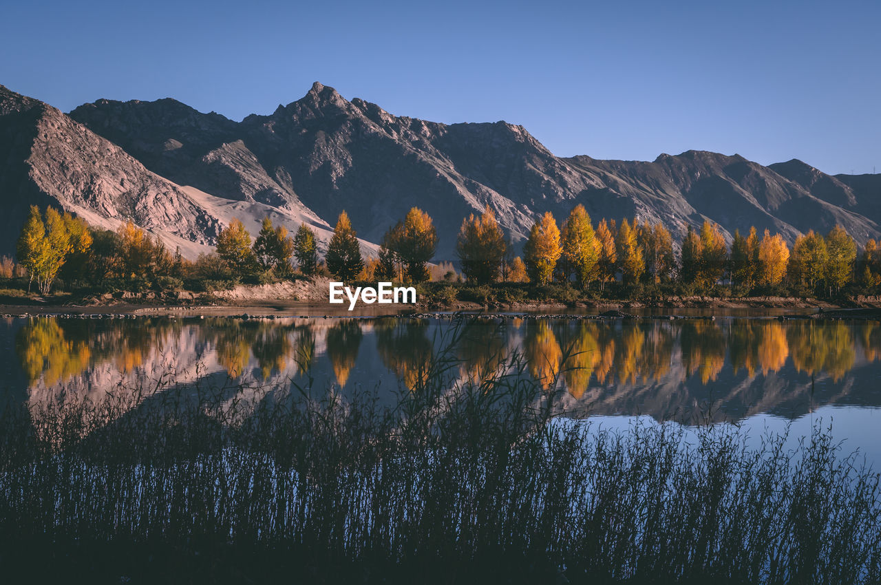 Mountains along the river at sunrise