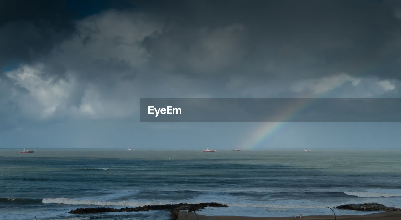 Scenic view of sea against cloudy sky