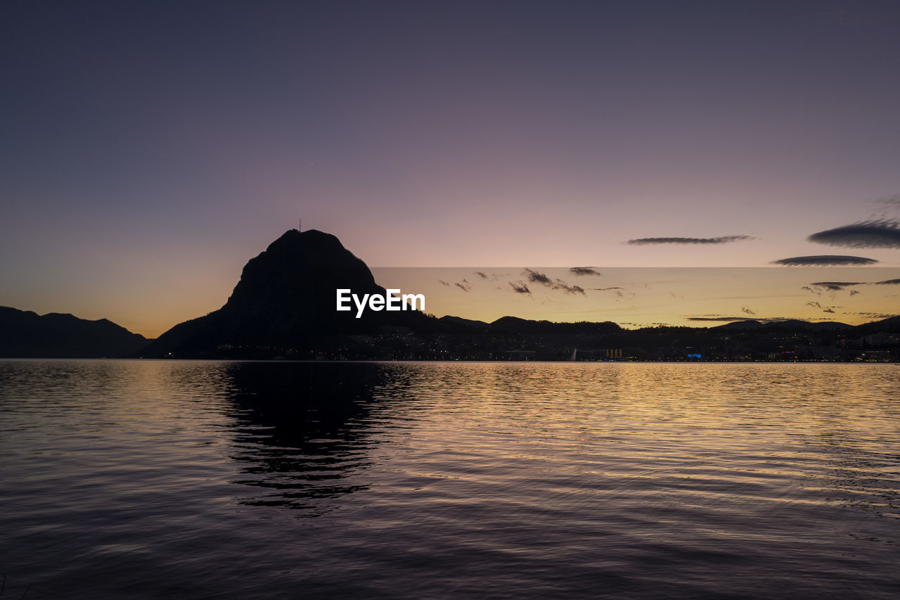 Scenic view of lake against sky during sunset