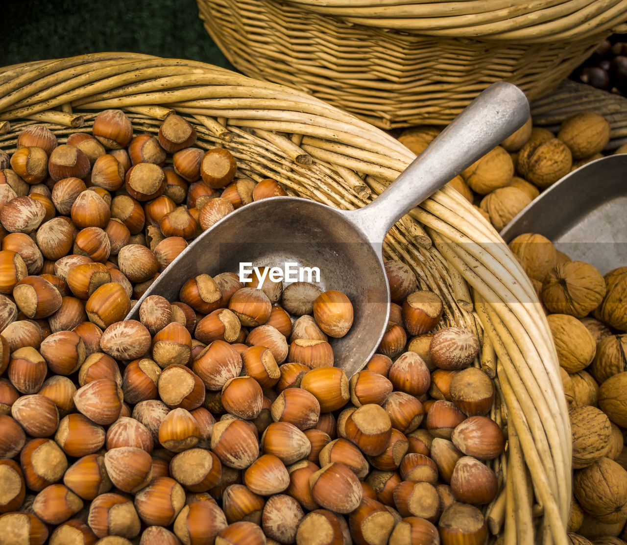 Close-up of nuts in basket