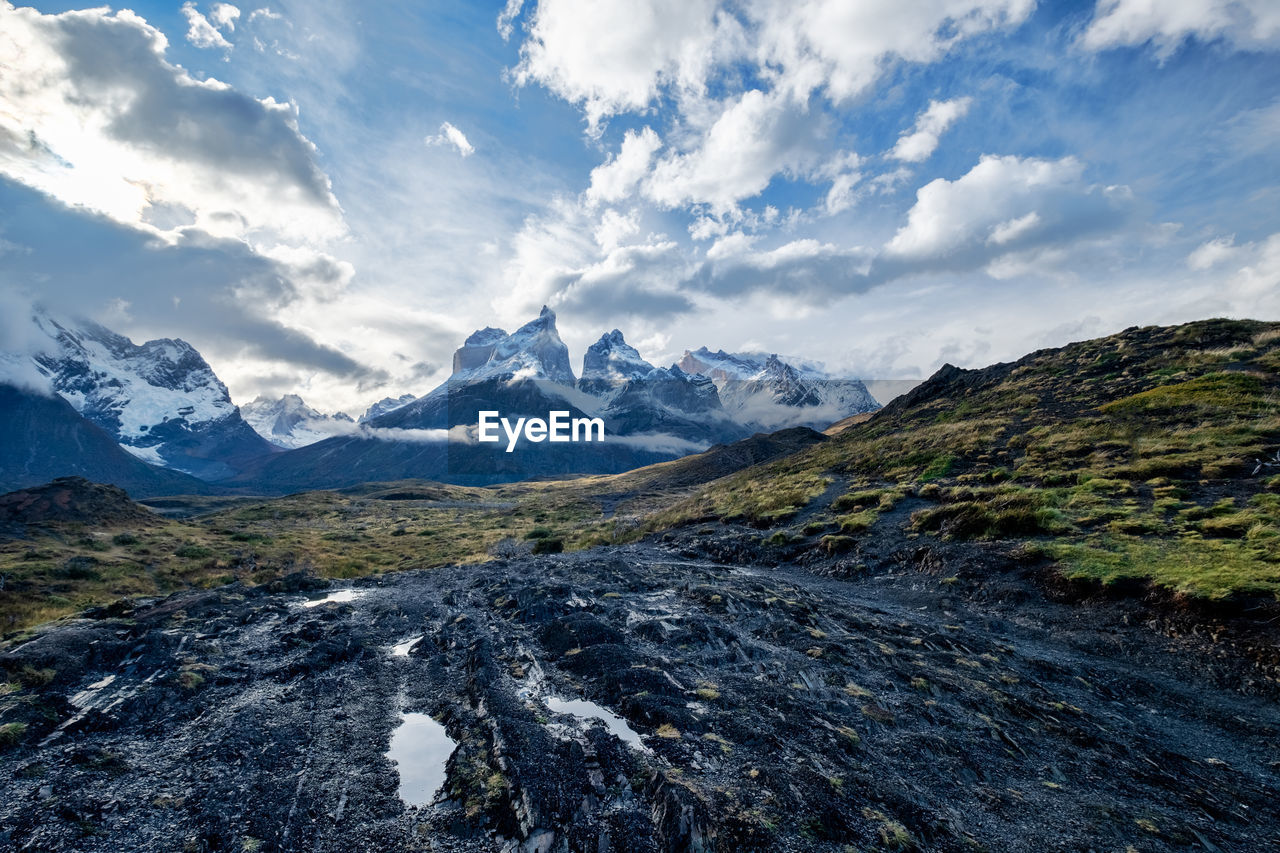 Scenic view of snowcapped mountains against sky
