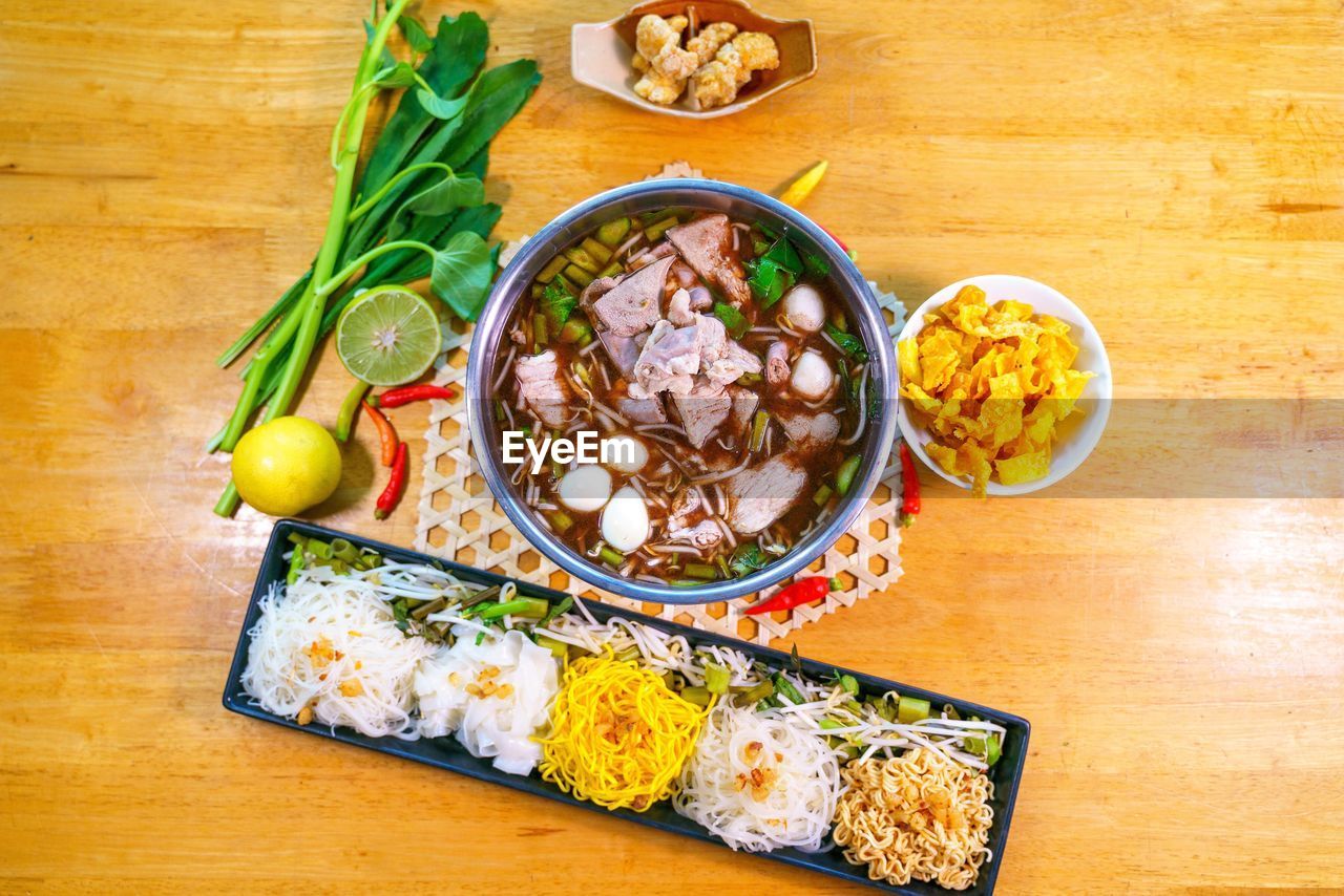 high angle view of food in bowl on table