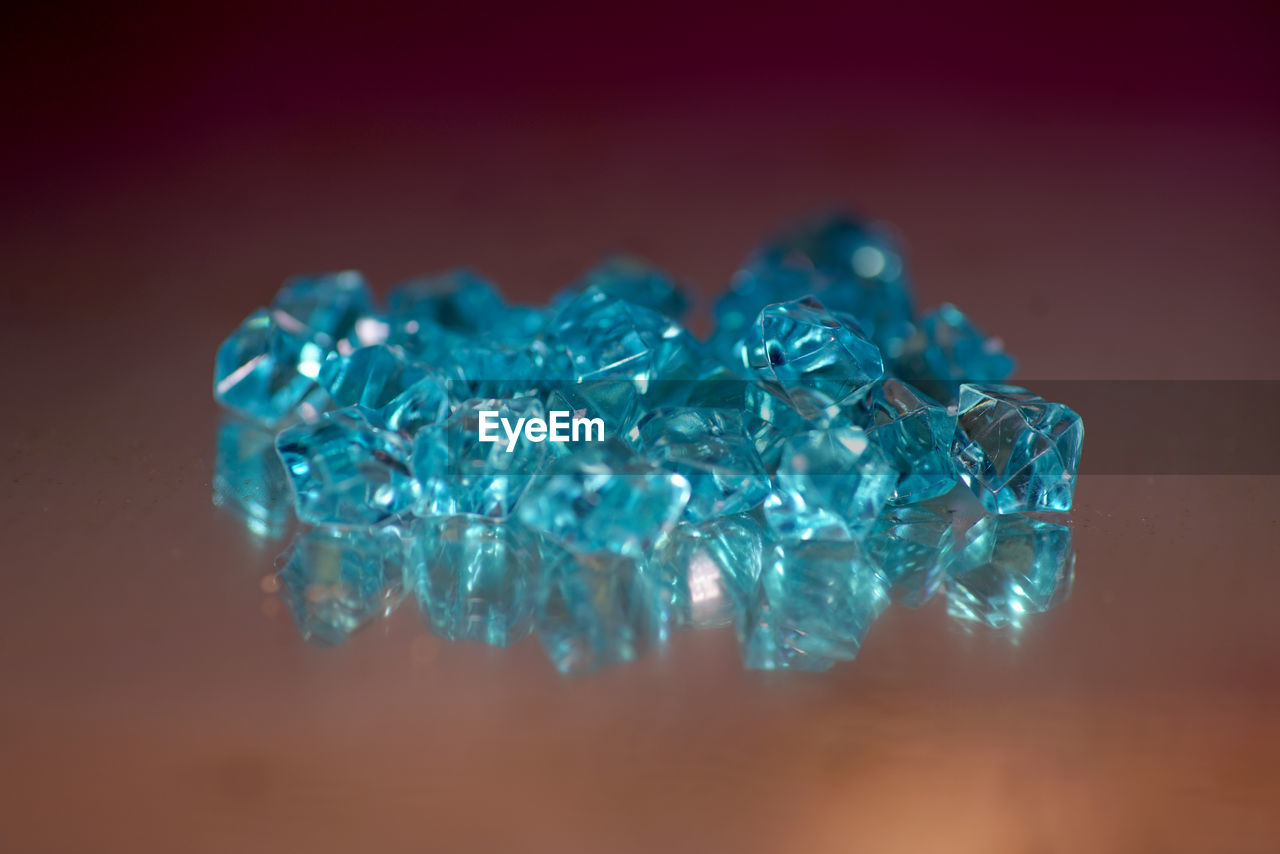 Close-up of blue quartz on table