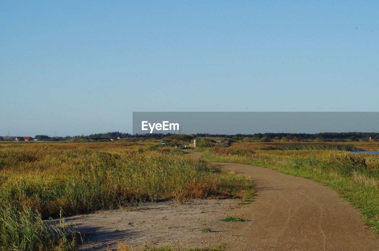 AGRICULTURAL FIELD AGAINST CLEAR SKY