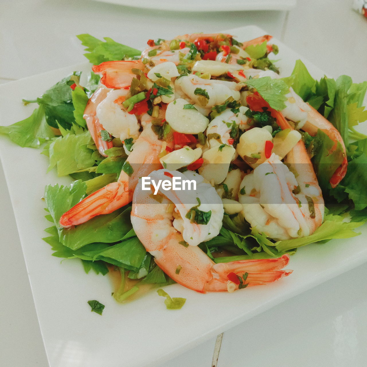 High angle view of meal served in plate