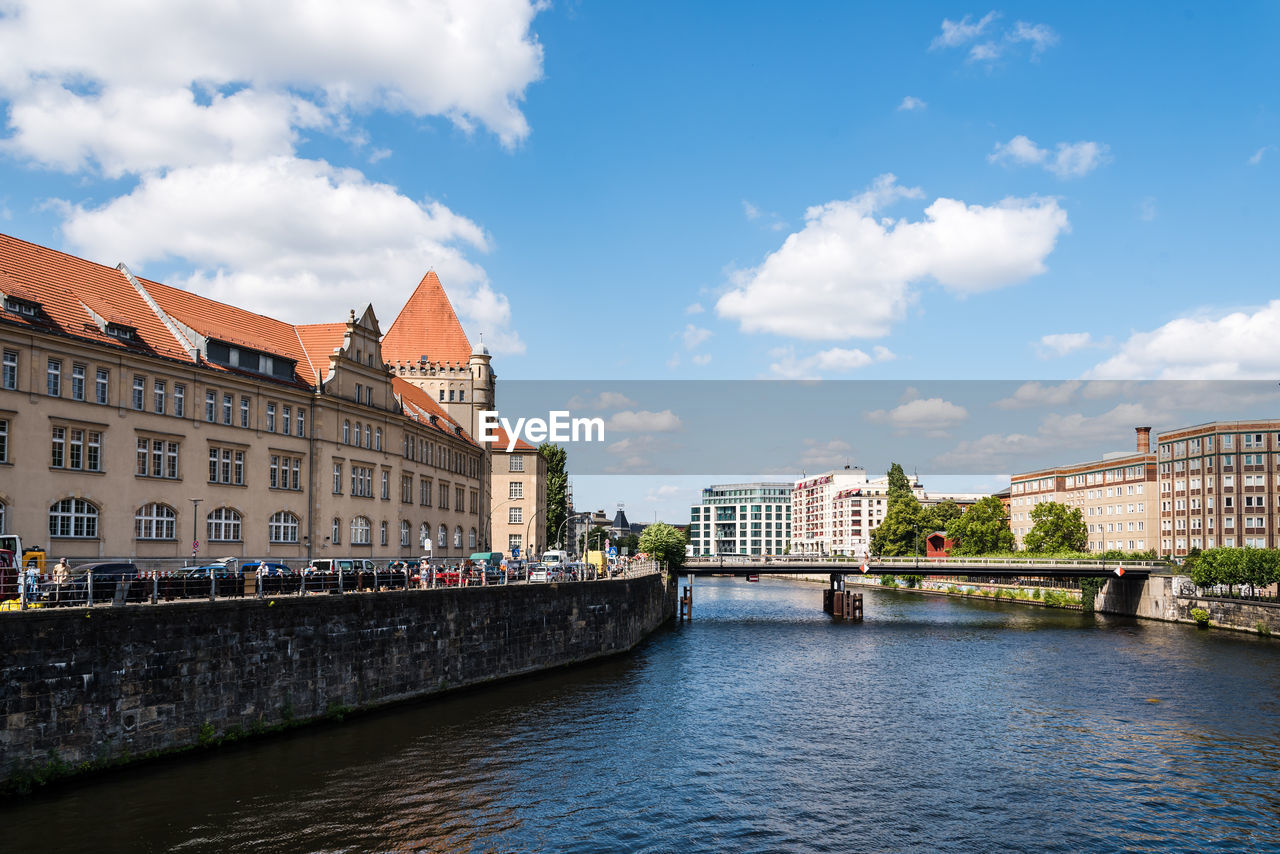 Beautiful colorful view of spree river and ebertbrucke in berlin mitte a sunny day of summer