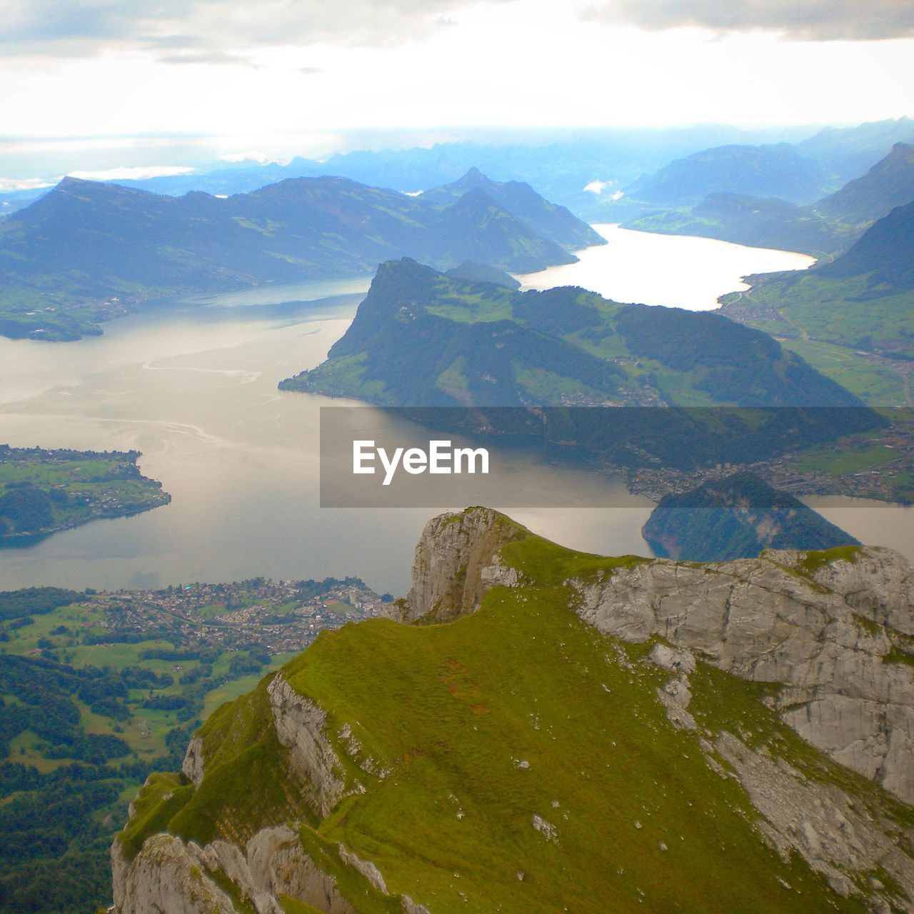 High angle view of river and mountains