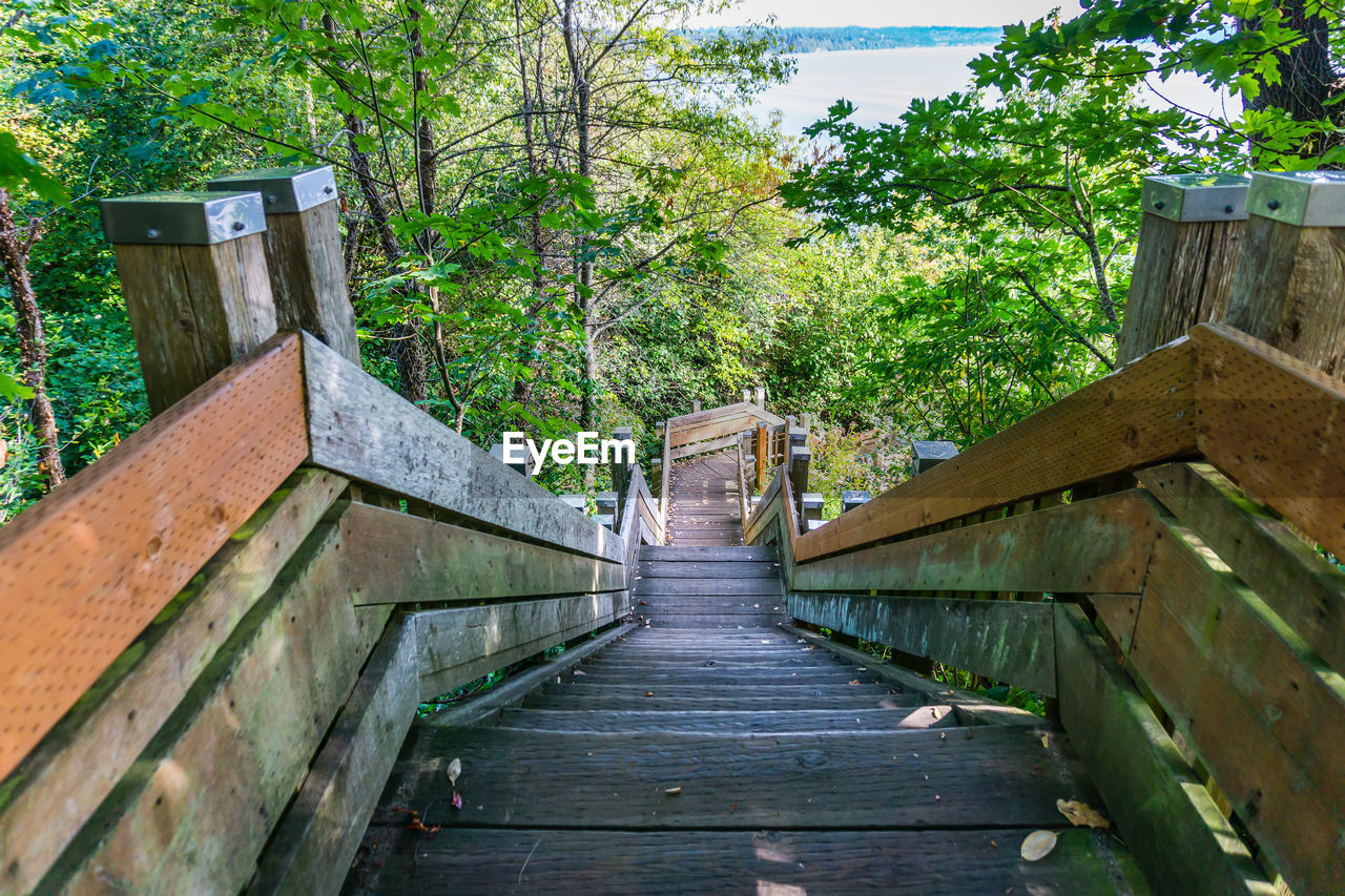 Steep stairs lead to the water at marine view park in normandy park, washington.