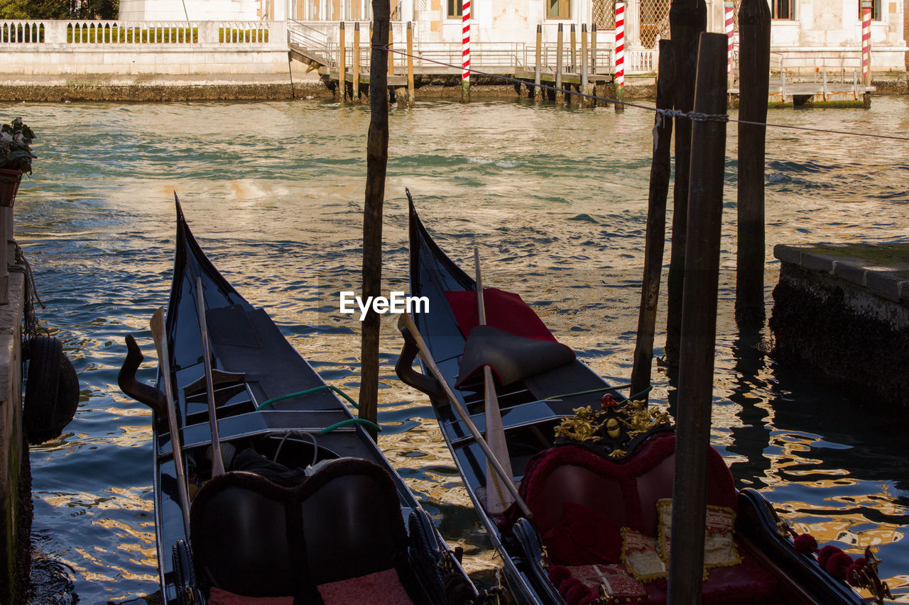 Gondolas moored on grand canal