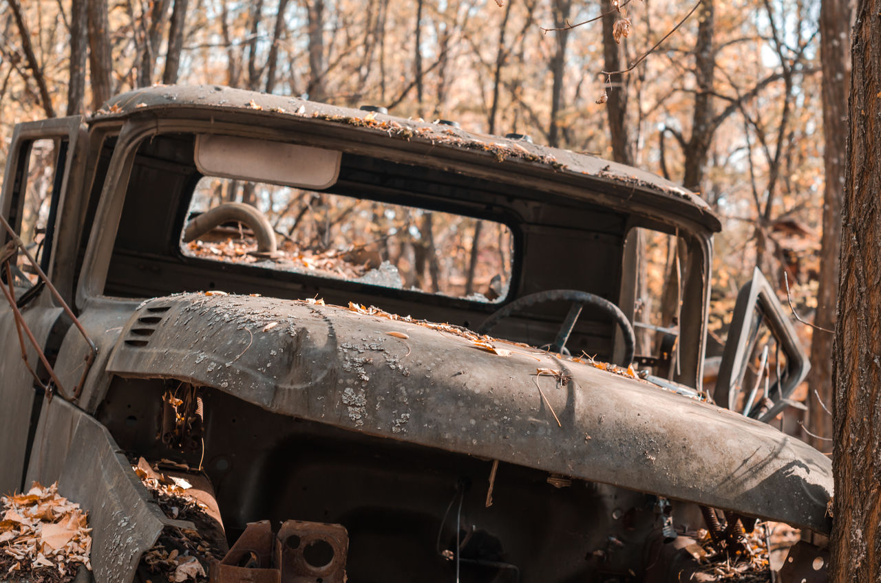 Abandoned car on land