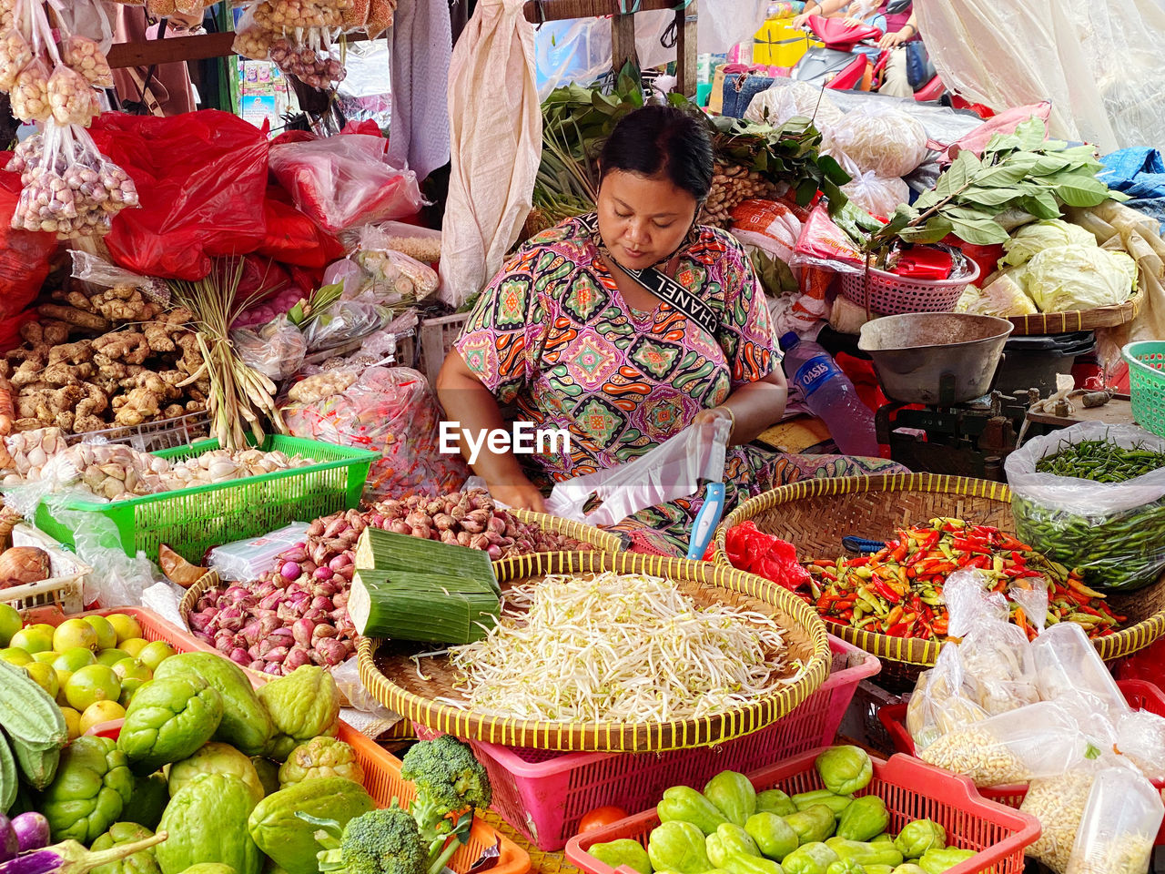 High angle view of vegetables for sale in market