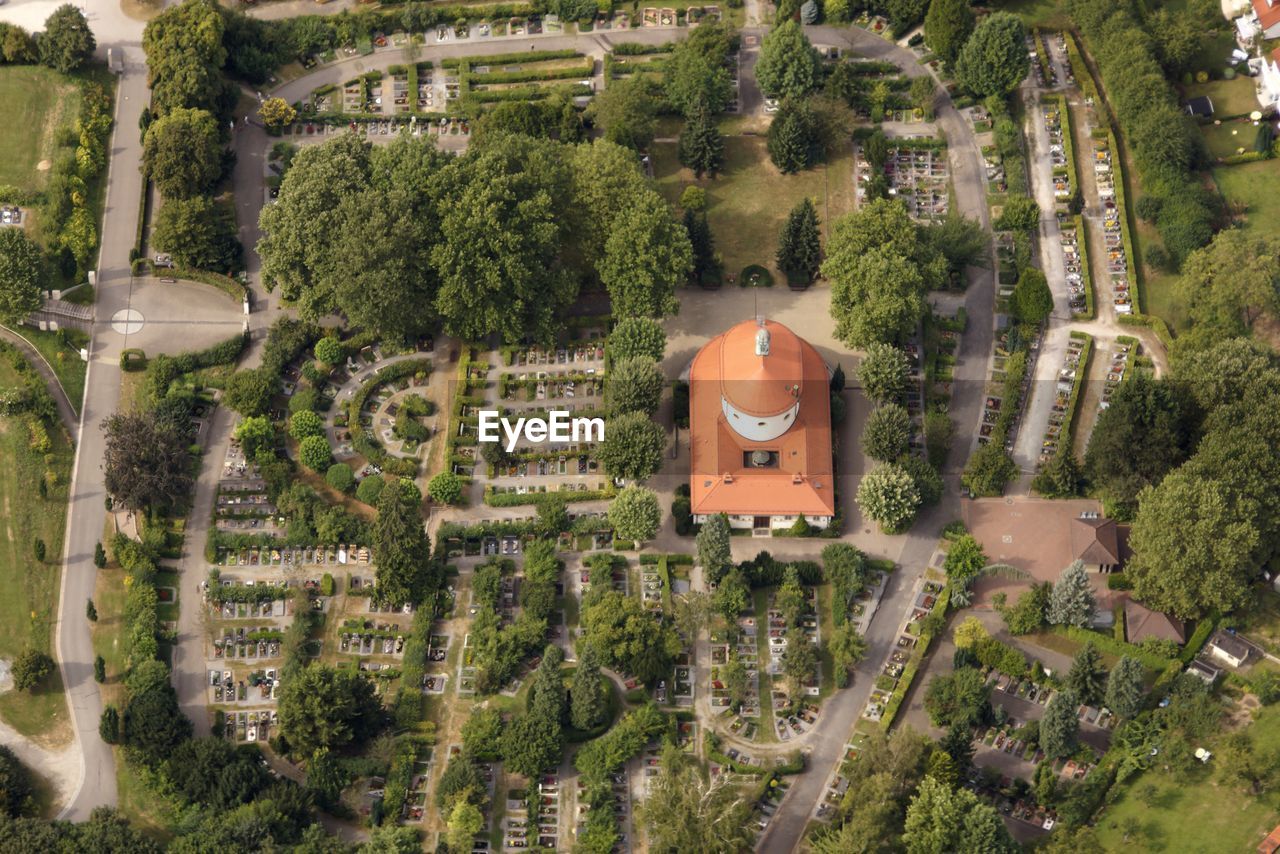 A historic cimetary from above