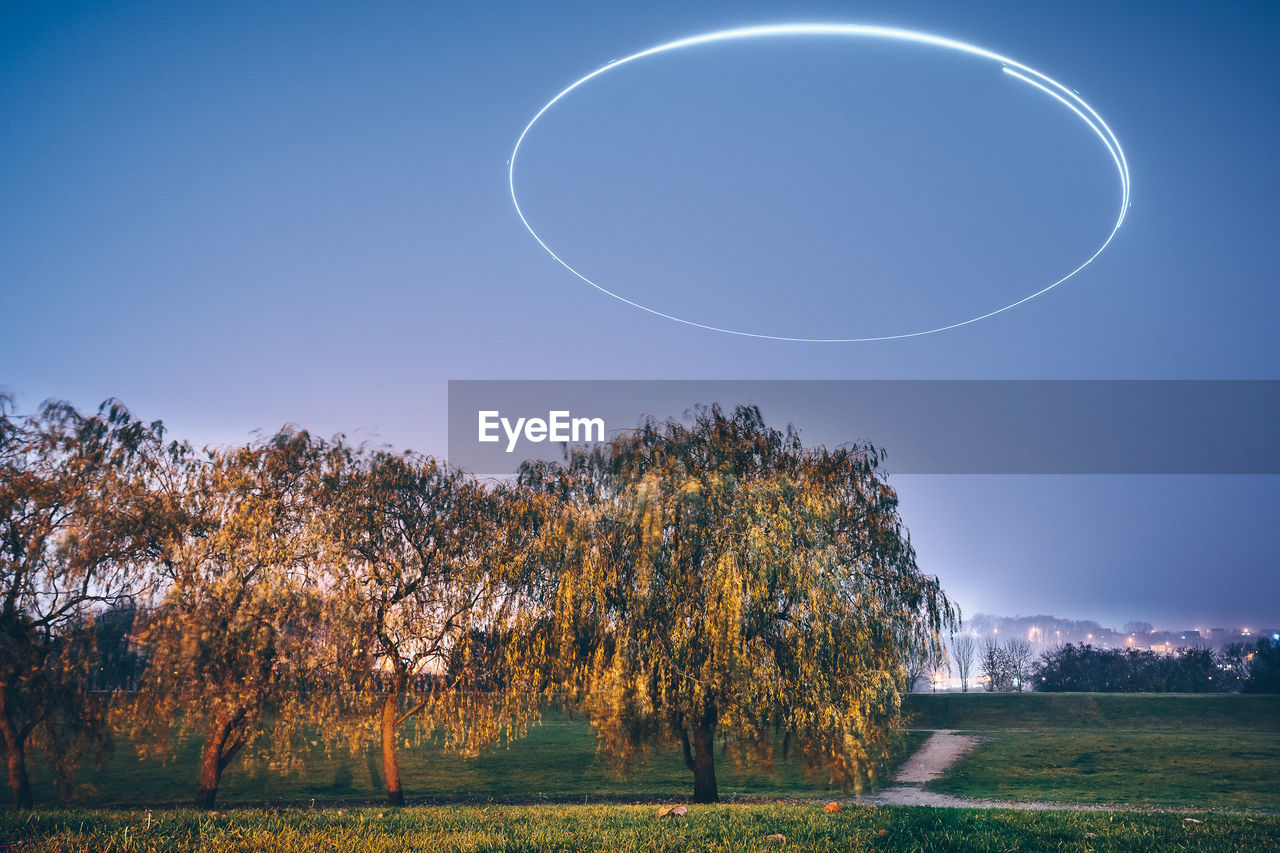 Trees on field against sky during autumn