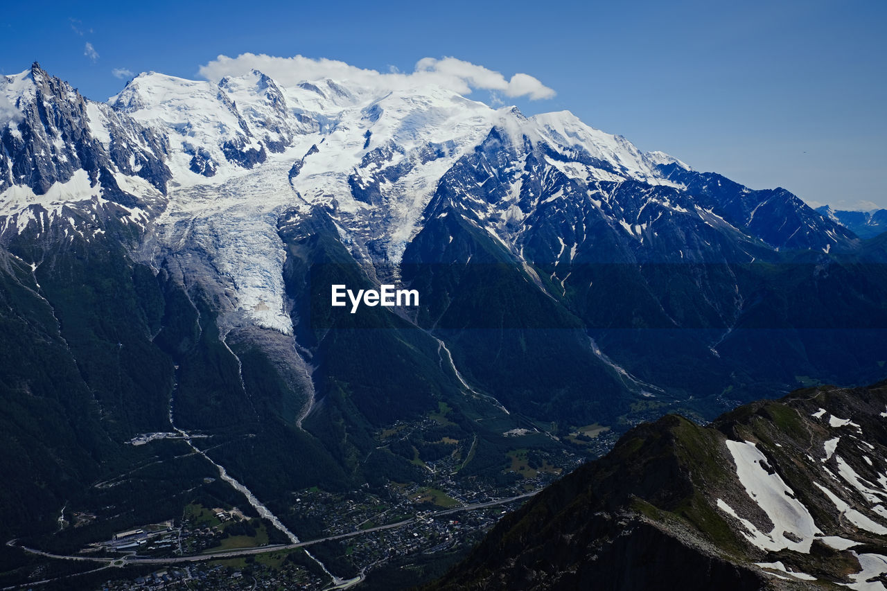 Scenic view of snowcapped mountains against sky