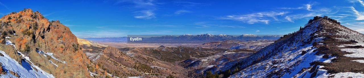 PANORAMIC VIEW OF SNOWCAPPED MOUNTAIN AGAINST SKY